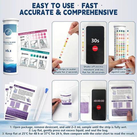 All In One Water Test Kit For Home Use With 20 Tests And 123 Strips, DIY Friendly Water Quality Checker with step-by-step instructions