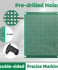 Image showing a double-sided PCB board with 0.1 inch pre-drilled holes, part of the All In One PCB Prototyping Kit With 31 Double Sided Boards In Five Sizes, 140 Jumper Wires, Tweezers, And 40 Pin 2.54mm Header Connectors For Arduino Projects And DIY Electronics.