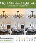 Lit Six Light Black Glass Globe Chandelier For Living Room And Kitchen Island with three light color settings in a bedroom.