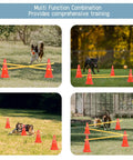 Dogs training on Dog Agility Hurdle Training Set With Adjustable Cones And Jumps, Backyard Obstacle Course Kit shown in use