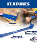 Bantom Bar Pry Tool With Nine And A Half Inch Length, Dual 45 Degree And 90 Degree Angles For Tight Spots, Nail Slot and Scraper