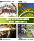 50ft stainless steel garden hose in yellow with 10-function nozzle; kink-resistant and flexible for outdoor use