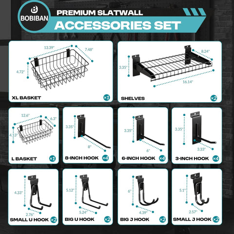 24 Piece Slatwall Accessories Kit With Metal Storage Baskets Heavy Duty Shelf Brackets Multi Size Hanging Hooks For Retail Store Fixtures And A Hella Organized Merch Display Setup