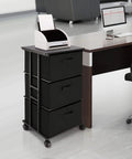 Three Drawer Fabric Dresser Tower With Sturdy Metal Frame For Bedroom And Closet Storage Black Vertical Organizer Unit For Home Office