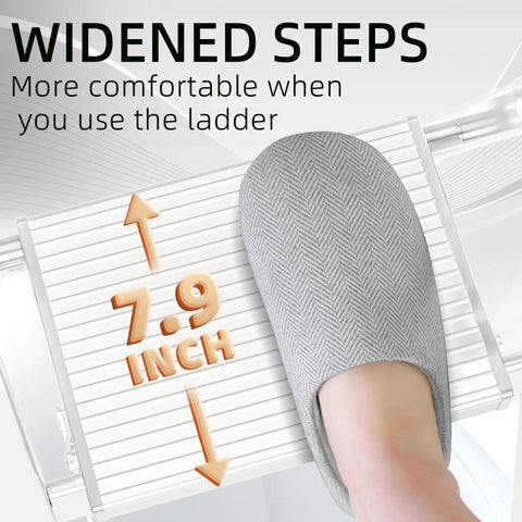 Six Step Ladder With Wide Pedal For Reaching 12 Foot Ceilings, Tall Step Stool For Ceiling Fans And Closet Organization, No Slip Treads, Heavy Duty Home Maintenance Ladder, wide 7.9-inch step with foot