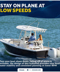 Boat equipped with Hydrofoil For Outboard Motor With Stabilizer Fins cruising on calm waters, enhancing stability and speed.