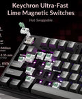 Premium TKL Wired Hall Effect Mechanical Keyboard Featuring Magnetic Switches Adjustable Actuation Rapid Trigger QMK Programmable RGB PBT Keycaps Smooth Glide with lime magnetic switches.