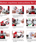 Heavy Duty Metal Button Maker Machine Pro Setup 32MM And 58MM Pin Press Kit instructions for use with visual guide