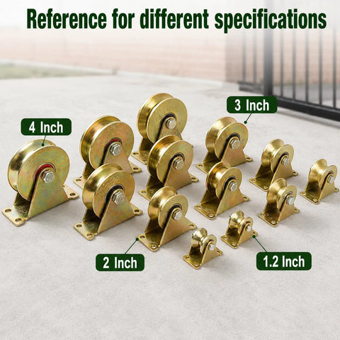 Beefy Heavy Duty 2-Inch U-Groove Pulley Wheel Set with Double Ball Bearings, 660 Lbs Load Capacity, Smooth Rolling Steel Cable Pulley for Sliding Gates, Garage Doors, Wire Rope and Industrial Track Systems 2-inch pulley wheel