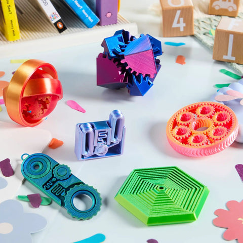 Six Pack 3D Printed Fidget Gear Set With Spin Fractal Gears And Click Mechanisms, Metallic Finish, Great For ADHD And Autism Relief, Kids And Adults, Desk Decor And Party Favors