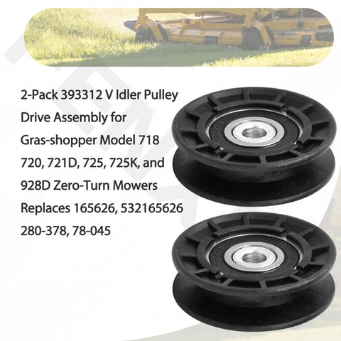 Two Pack V Idler Pulley Drive Assembly Kit For Grasshopper 718 720 721D Mowers Beefed Up Heavy Duty Replacement Drive System With Durable Bearings And Easy Install, two black pulleys