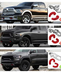 Custom Front Tow Hook Cover For RAM 1500 2019-2026 Red Hitch Cover installation guide on various RAM models.