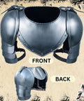 Front and back view of Medieval Shoulder Pauldron Set With Iron Gorget And Spaulders For LARP Ren Faire SCA Knight Armor Cosplay