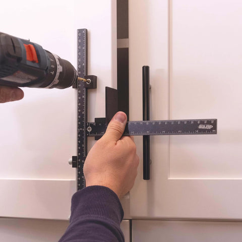 Installing cabinet hardware using Cabinet Hardware Jig Pro For Easy Knob And Pull Installations, Adjustable Drill Guides, Reversible Design
