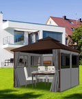 10x10 Outdoor Gazebo Privacy Curtain Set with 4 Panels Waterproof Sidewalls with Zippers and Hidden Mesh Windows in backyard