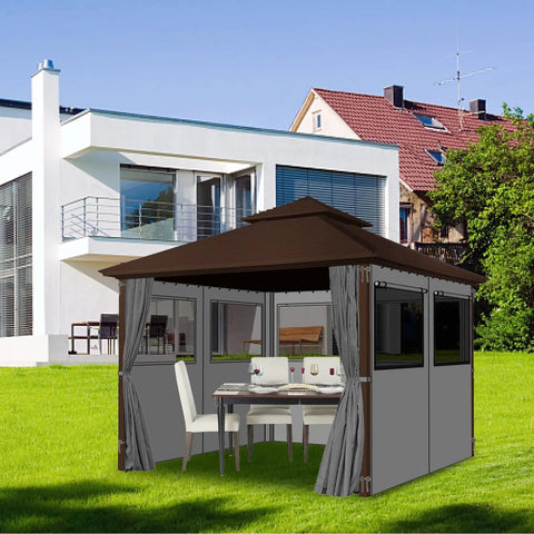 10x10 Outdoor Gazebo Privacy Curtain Set with 4 Panels Waterproof Sidewalls with Zippers and Hidden Mesh Windows in backyard