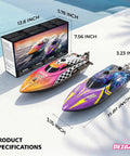 12 Inch RC Boat For Kids And Adults, Fast 25 KPH Remote Control Speed Boat With Dual Batteries next to packaging