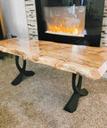 Industrial Steel Bench Legs For Coffee Tables And Outdoor Benches 16 Inch High Set Of 2 under live edge wood table near fireplace