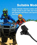 Beefed Up Seven Eighths Inch Hydraulic Front Right Brake Master Cylinder Replacement For Honda ATVs displayed next to ATV riders