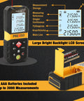 Laser Distance Measurer With 215 Ft Range, Diagonal Measuring Extension, And Mute Beep For Quiet Spaces, 100 Group Memory And Add Subtract Calculations, Ideal For Builders, Contractors, And DIYers, with backlit LCD and AAA batteries