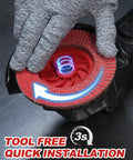 Heavy Duty Ceramic Flap Discs 40 Grit Type 27 4 1/2 X 7/8 Inch Arbor 5 Pack shown with easy tool-free installation.