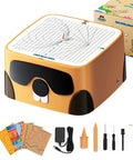 Kid Safe Cardboard Cutter For STEM Projects Bladeless Classroom Cutting Tool For Makers Safe Alternative To Scissors With ASTM And CPSC Compliance Standards, orange unit with paper templates and accessories