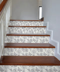 Black And White Vintage Floral Wallpaper Peel And Stick Roll 17.7 Inch Wide By 236 Inch Long For Walls Cabinets Bedroom Living Room Matte Vinyl Self Adhesive Peony Flower Decor highlighting staircase detailing