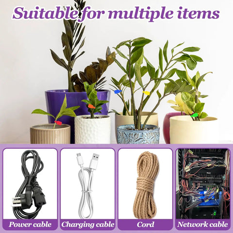 80 Piece Reusable Cable Labels Kit With 1.77 Inch Tags In Five Colors on potted plants and various cable types