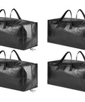 Set of four black Beefy Heavy Duty Moving Bags Extra Large Storage Totes with backpack straps, strong handles, and zippers.
