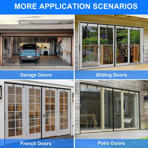 Garage, sliding, French, and patio doors with Two Car Garage Door Screen 16x7 Feet 300 Mesh Keeps Dust Out While Letting Fresh Air In Heavy Duty