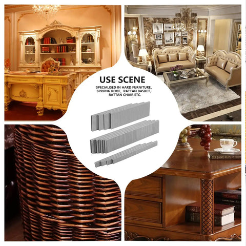 18 Gauge Staples And Brad Nails Kit In Galvanized Finish shown with furniture usage examples