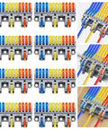 Hassle Free Three In Twelve Out Lever Terminal Block Kit with splicing connectors for wire organization and mounting.