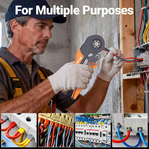 Person using Ferrule Crimping Tool Kit Pro Grade With AWG 28 To 5 Hex Ferrule Crimper 850 Single Ferrules And 430 Twin Ferrules