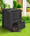 80 Gallon Outdoor Compost Bin With Top Lid And Bottom Door Aerating Design, Weatherproof PP Plastic Backyard Waste Container