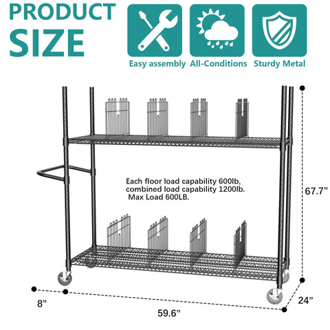No Bull Heavy Duty Packing Station Cart With Fully Adjustable Height Steel Wire Shelving Plus Smooth Rolling Locking Casters dimensions and load capacity displayed.