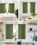 Dark Green Faux Linen Curtains For Kitchen Window Light Filtering Textured Drapes With Rod Pocket And Back Tab 2 Panel Set Each Panel 42 Inches Wide By 40 Inches Long Olive Toned Cafe Office Vibe installed in bathroom, cafe, and kitchen.