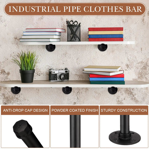 Dope Industrial Pipe Shelf Brackets Set Of 12, Black Iron Wall Mount DIY Shelving Brackets For Floating Shelves with books and decor
