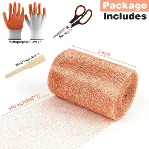 Copper Mesh Rodent Control Roll, 5 In X 50 Ft Wire Screen For Mice And Rats, Bats And Snails, Weep Hole Filler, DIY Pest Blocking