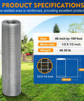 Legit Heavy Duty Black Vinyl Coated Hardware Cloth 1/2 Inch Mesh 48 X 100 Feet on grass, showing size and grid pattern specifications.