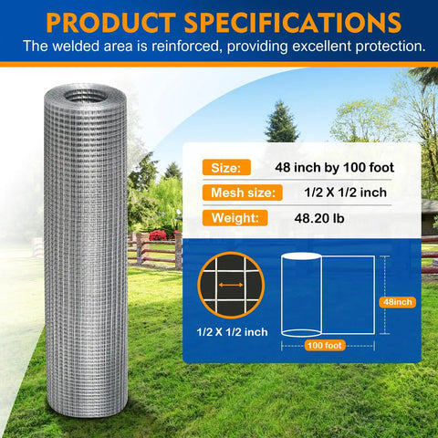 Legit Heavy Duty Black Vinyl Coated Hardware Cloth 1/2 Inch Mesh 48 X 100 Feet on grass, showing size and grid pattern specifications.
