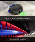 Spot Plus Scrub AI Wet And Dry Robot Vacuum with AI Spill Detection shown cleaning carpet with self-cleaning roller.