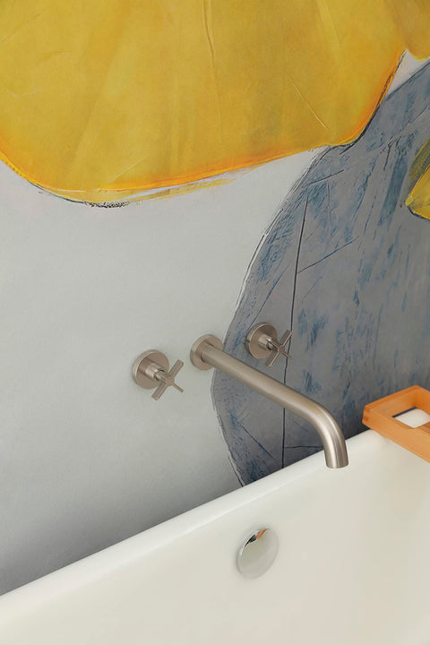 Wall Mount Tub Filler With Two Cross Handles, Extra Long 11 Inch Spout, High Flow Tub Faucet With Nickel Brushed Finish