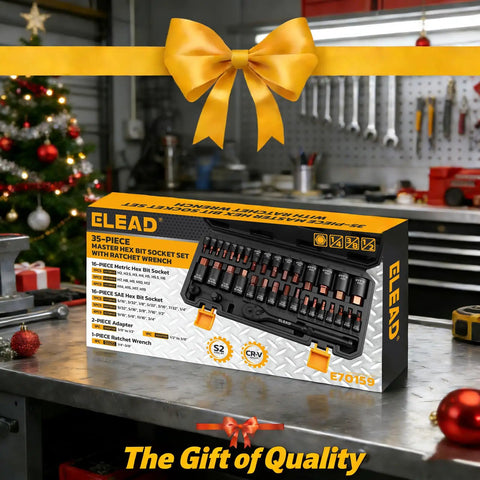 Pro Grade 35 Piece Hex Bit Socket Set With 1 Quarter Inch, 3 Eighths Inch And 1 Half Inch Drive Sockets in gift packaging