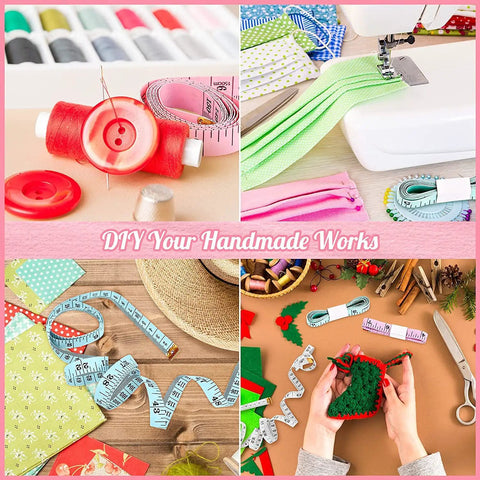 Craft setup with soft tape measure 60 inch double sided for sewing and tailoring 2 pack easy read inches and centimeters shown in use.