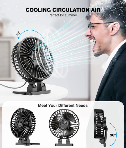 Compact USB Desk Fan Mini Portable With 3 Speed Settings Plug In Power 360 Degree Rotation Quiet Brushless Desktop Cooling