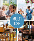 Collage showing diverse uses of the multi purpose call bell for home care, weddings, classrooms, and bars.