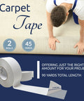 Double Sided Carpet Tape 2 Inch Wide 90 Yards Bulk Pack White Indoor Outdoor Heavy Duty Rug Stays Put On Hardwood Floors Two Rolls Of Forty Five Yards with man installing carpet