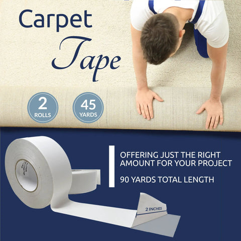 Double Sided Carpet Tape 2 Inch Wide 90 Yards Bulk Pack White Indoor Outdoor Heavy Duty Rug Stays Put On Hardwood Floors Two Rolls Of Forty Five Yards with man installing carpet