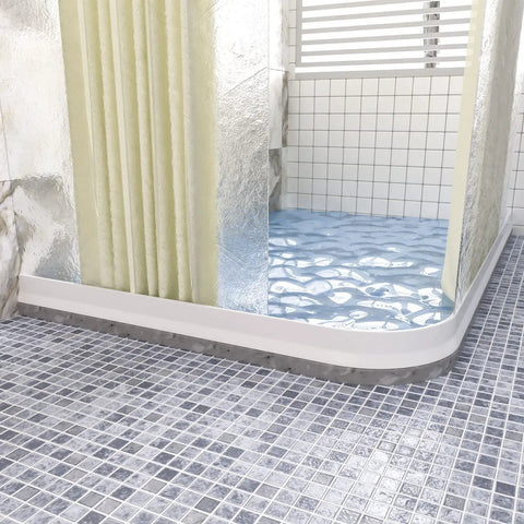 Heavy Duty 3 Inch Rise Shower Threshold Water Dam Adhesive Leak Blocker Guards Bathrooms slaps down at shower base keeping floors dry.