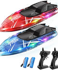 Two Pack RC Boat Set With LED Lights For Pool, Lake, River And Bathtub, 2.4GHz Remote, Fully Waterproof Body, Includes Two Rechargeable Batteries